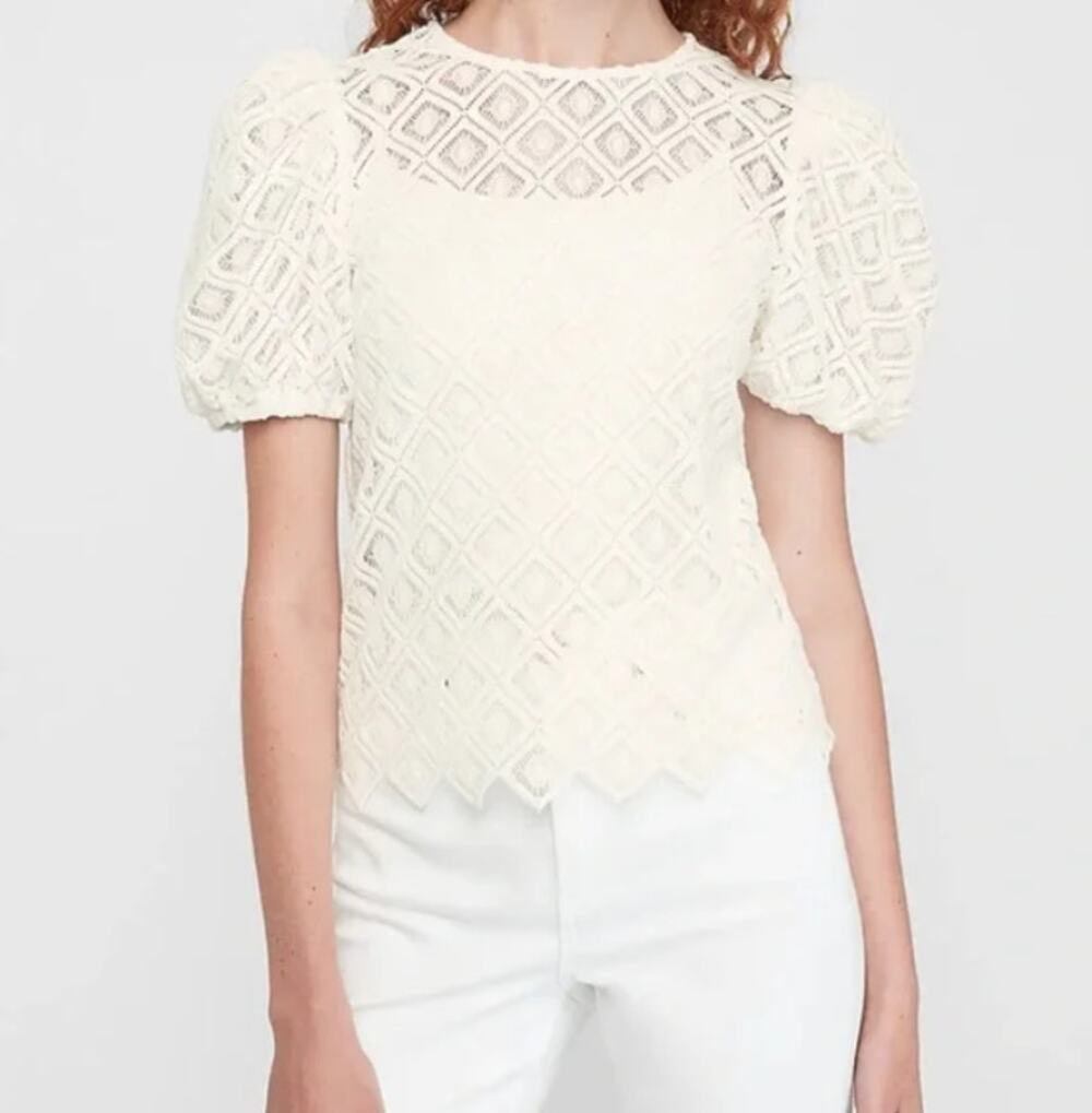 Express Lace Puff Sleeve Tee Color Ivory Size X Small Style #06476191